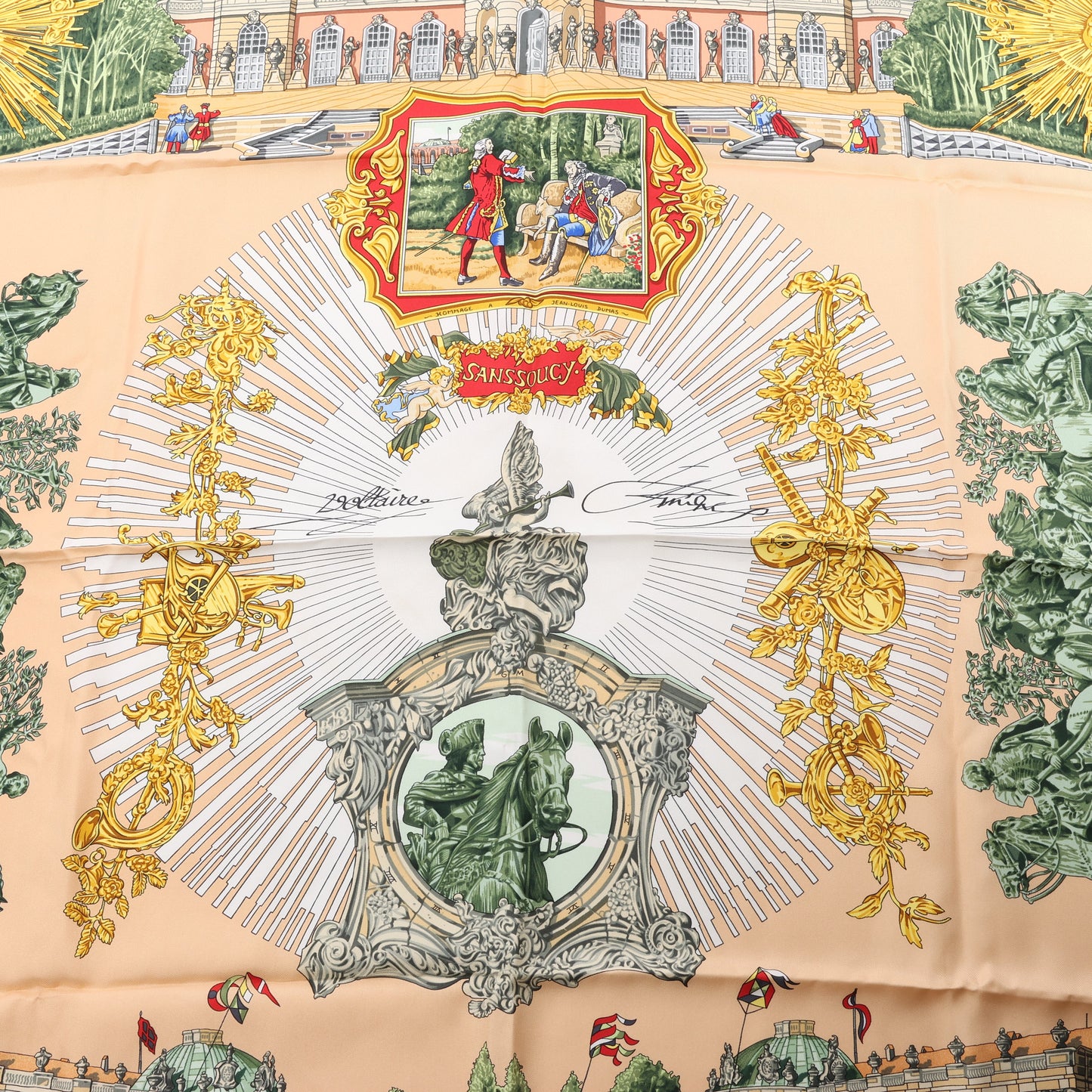 Hermès Carré 90 „SANSSOUCY“ 100% Seidenschal in Grün