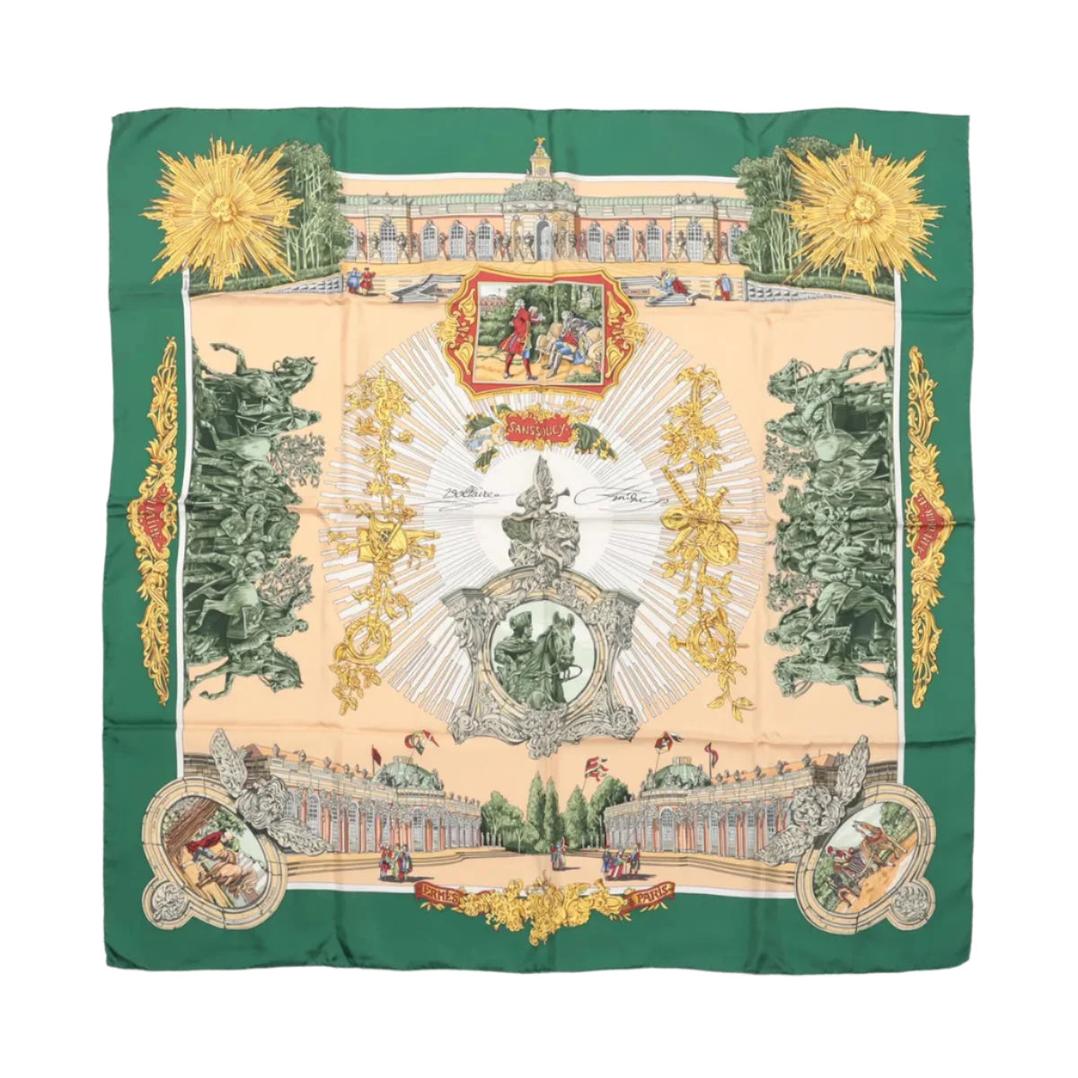 Hermès Carré 90 „SANSSOUCY“ 100% Seidenschal in Grün