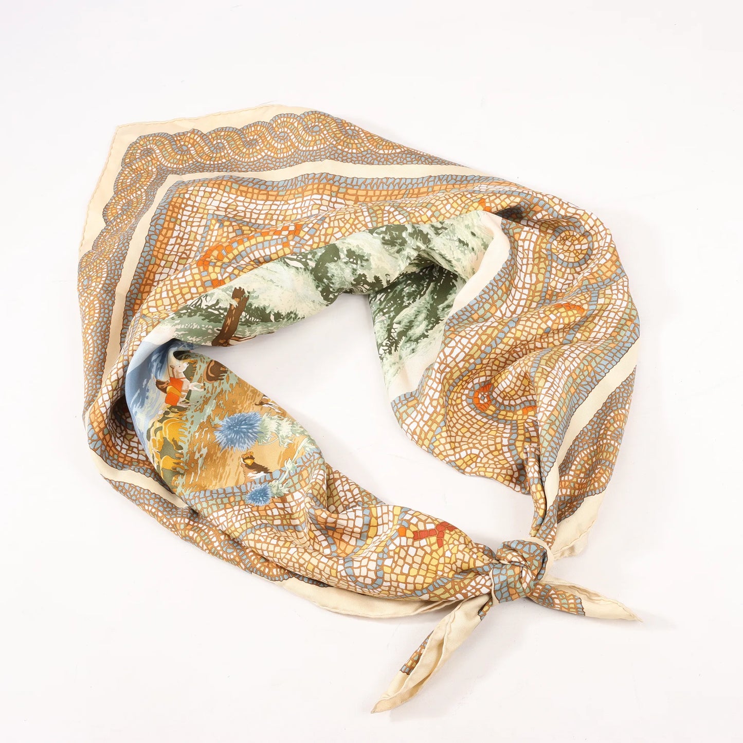 Hermès Carré 90 "SOUS LE CEDRE" Silk handkerchief in Beige