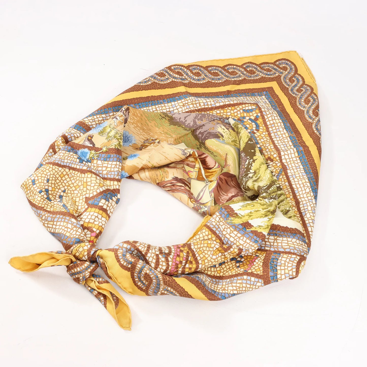 Hermès Carré 90 "SOUS LE CEDRE" Silk handkerchief in Brown