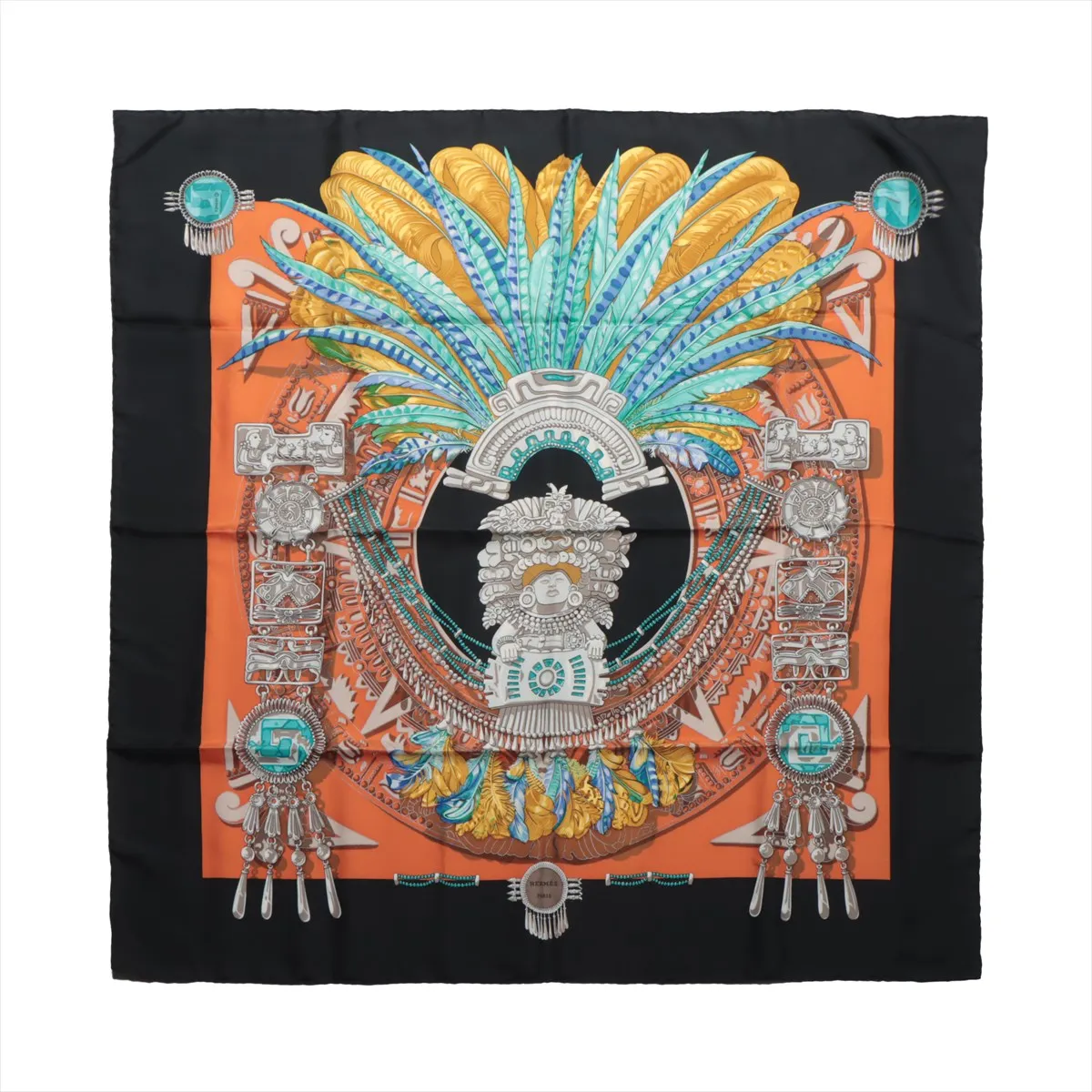 Hermès Carré 90 "Buddha Carnival" Silk handkerchief in Black