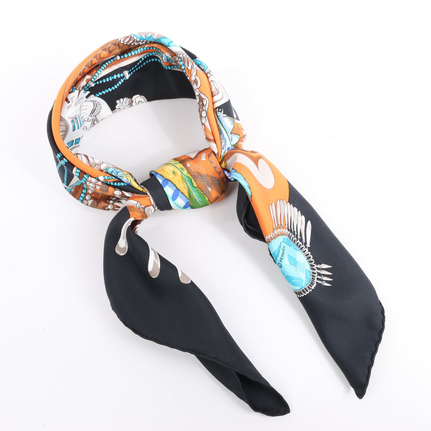 Hermès Carré 90 "Buddha Carnival" Silk handkerchief in Black