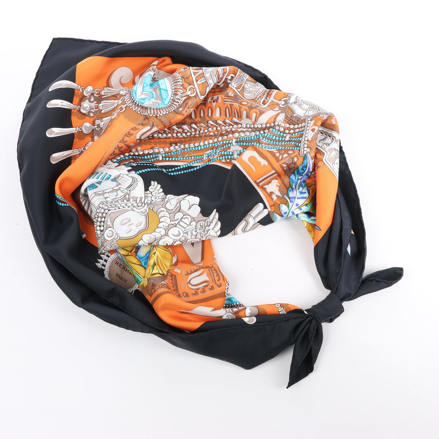 Hermès Carré 90 "Buddha Carnival" Silk handkerchief in Black