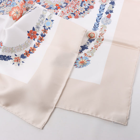 Hermès Carré 90 "RIDES DE GALA EN FLEURS" 100% Silk Scarf in Beige