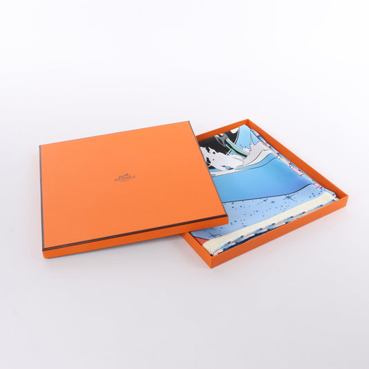 Hermès Carré 90 "Space Derby" 100% Silk Scarf in Blue