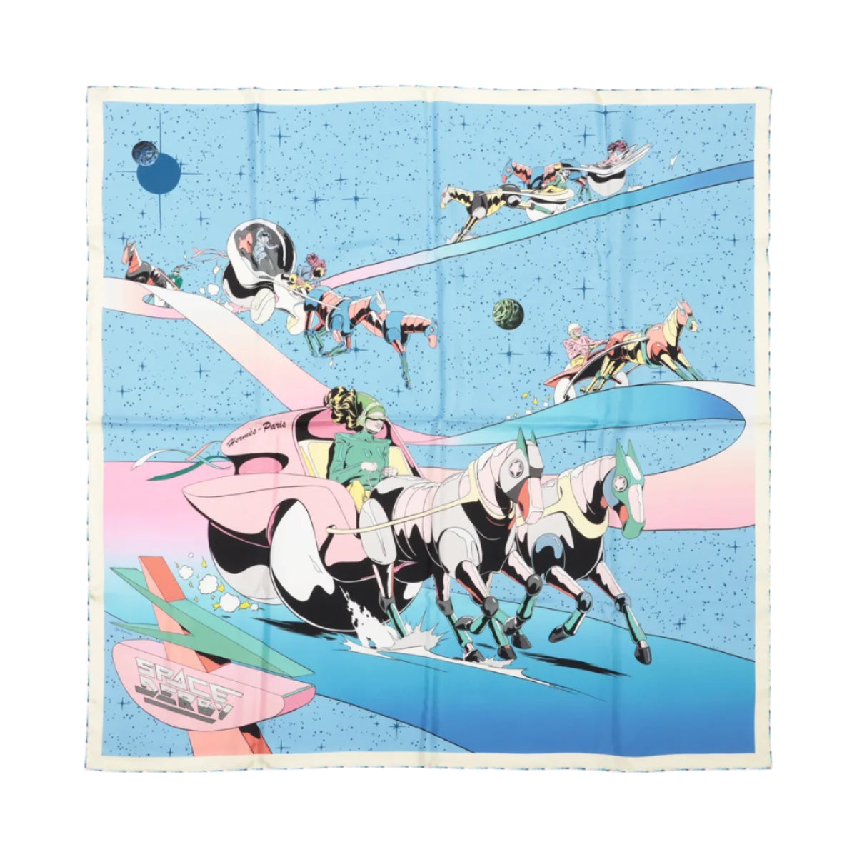 Hermès Carré 90 „Space Derby“ 100% Seidenschal in Blau