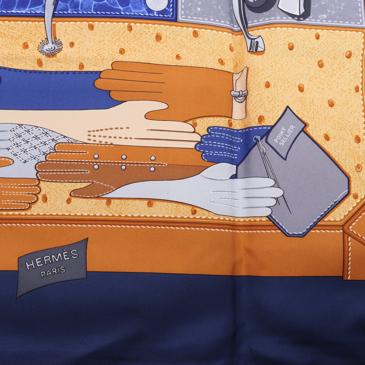 Hermès Carré 90 "TOUT CUIR" 100% Soie Foulard en Bleu Marine