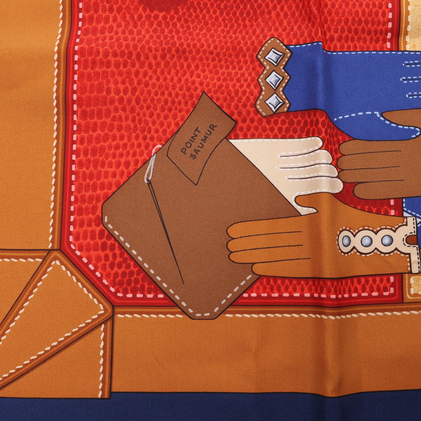 Hermès Carré 90 "TOUT CUIR" 100% Soie Foulard en Bleu Marine