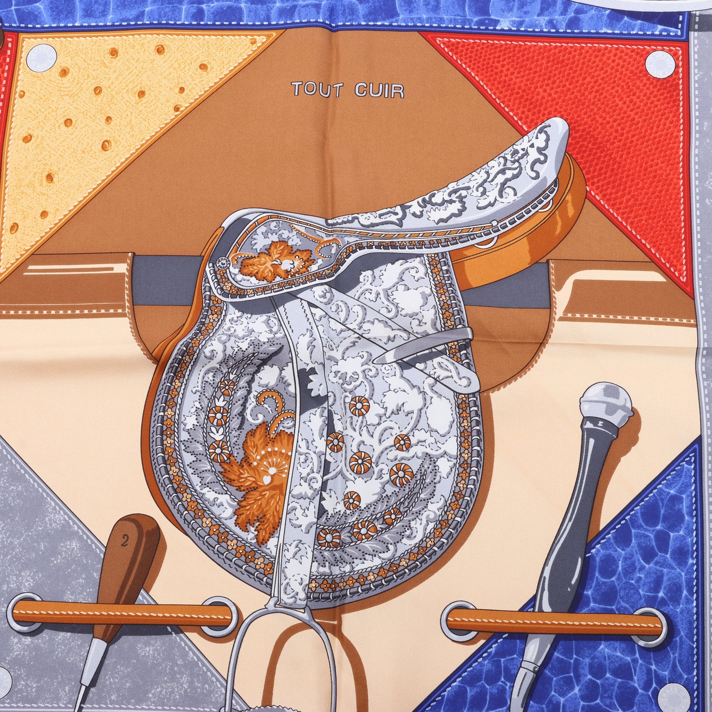 Hermès Carré 90 "TOUT CUIR" 100% Soie Foulard en Bleu Marine