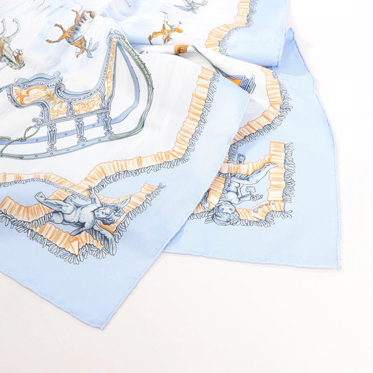 Hermès Carré 90 "Traineaux et glissades" Mouchoir en soie en Bleu