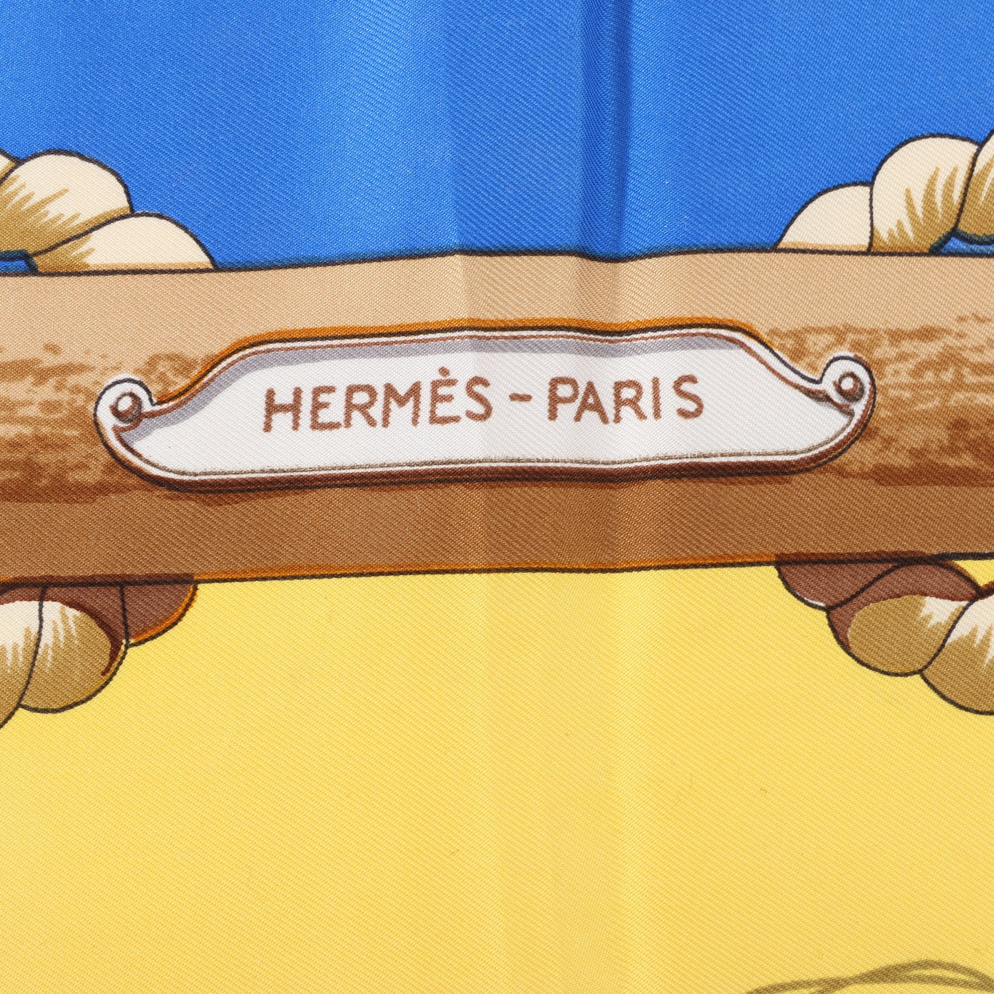 Hermès Carré 90 „Tribord“ 100 % Seidenschal in Gelb und Blau