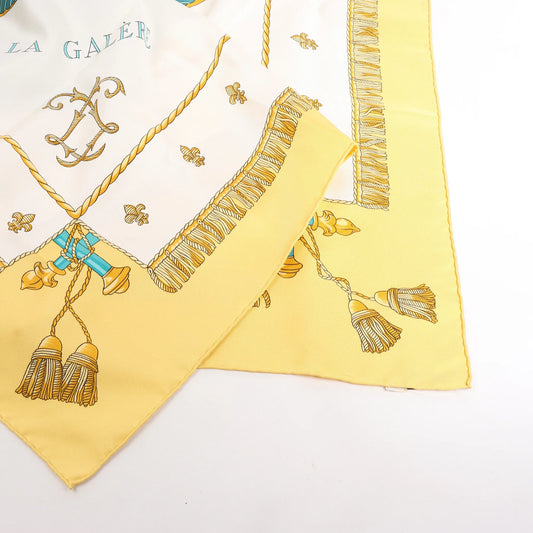 Hermès Carré 90 "VUE DU CARROSSE DE LA GALERE LA REALE" Silk handkerchief in Yellow