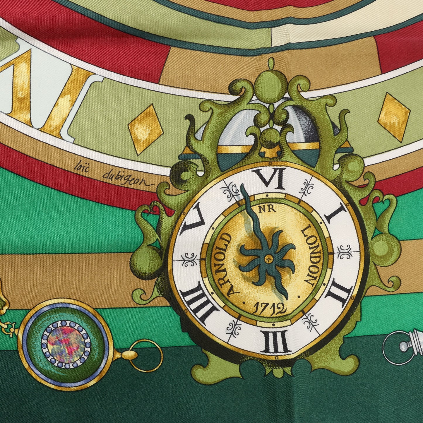 Hermès Carré 90 "La Ronde Des Heures" 100% Soie Foulard en Vert