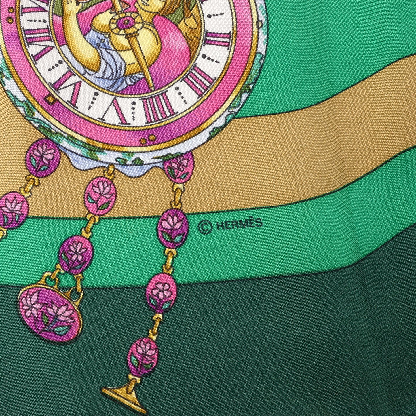 Hermès Carré 90 "La Ronde Des Heures" 100% Soie Foulard en Vert