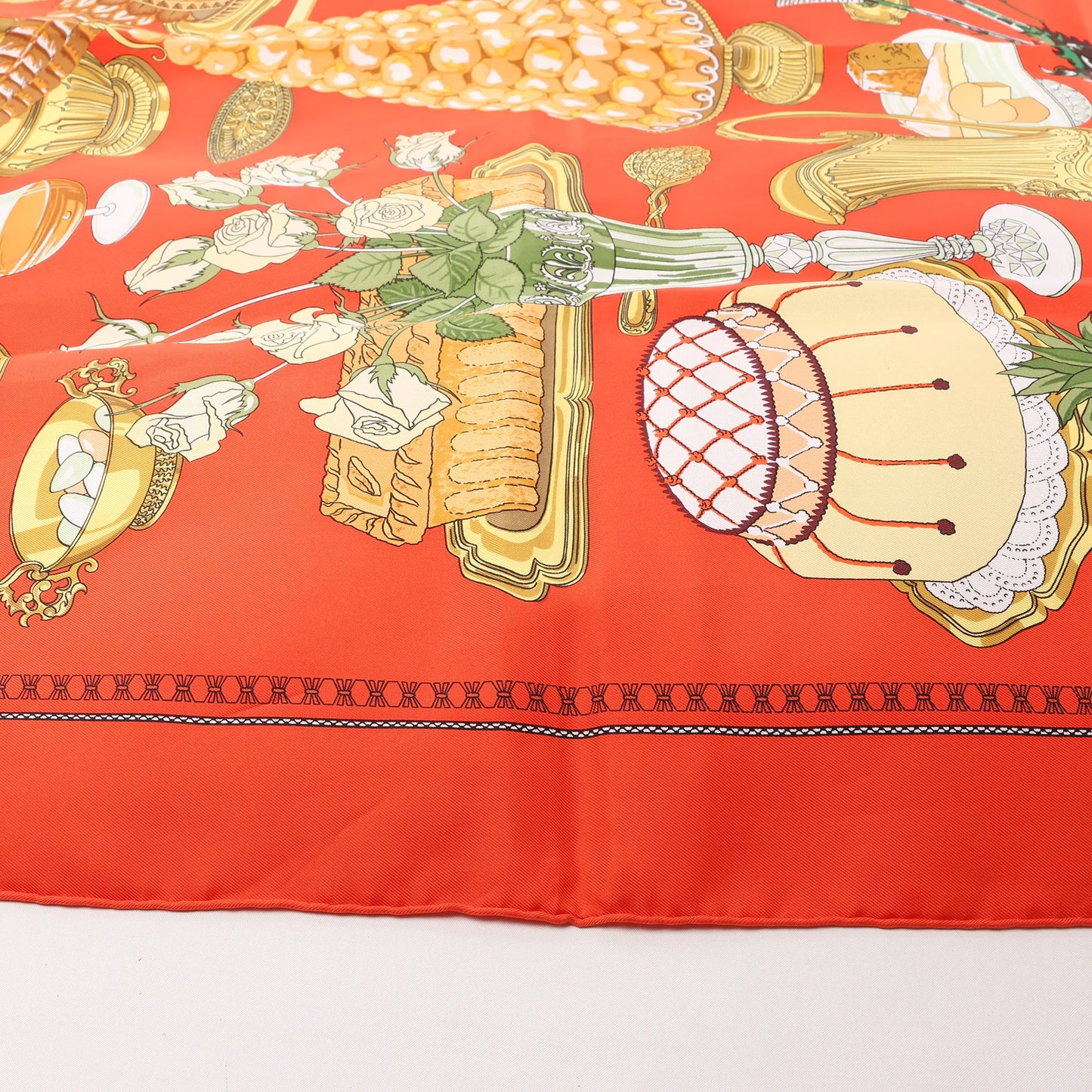 Hermès Carré 90 "SUPPER" Silk handkerchief in Red