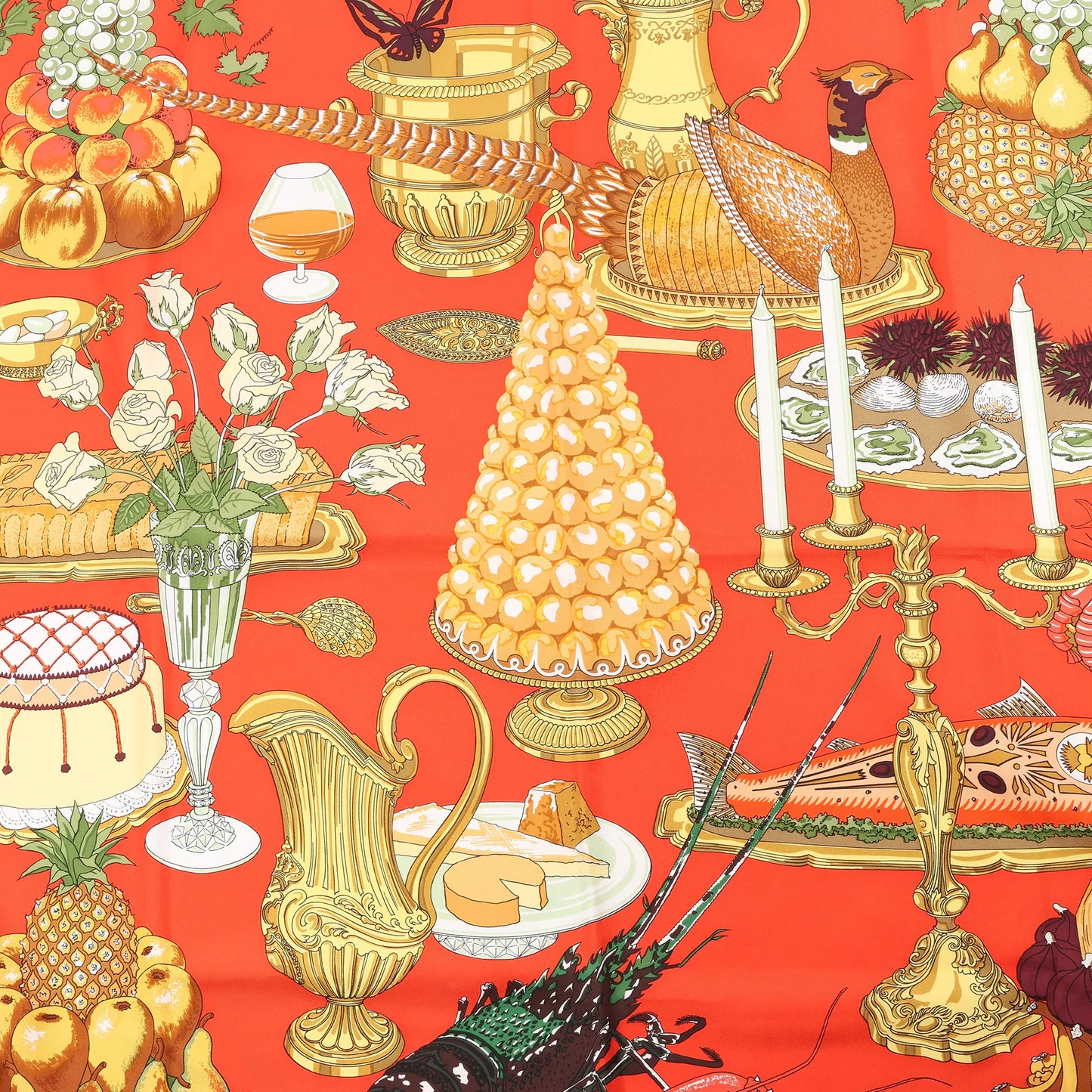 Hermès Carré 90 "SUPPER" Silk handkerchief in Red