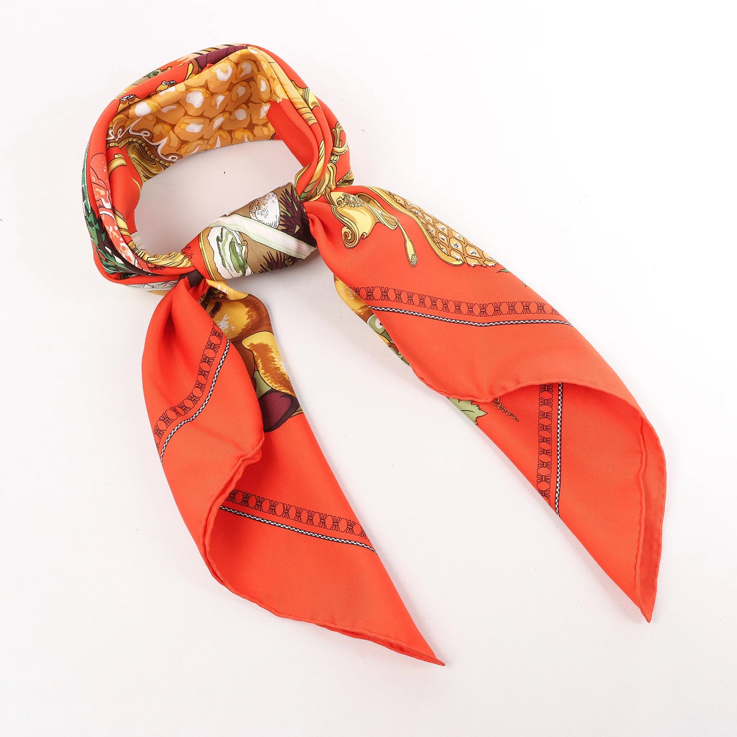 Hermès Carré 90 "SUPPER" Silk handkerchief in Red