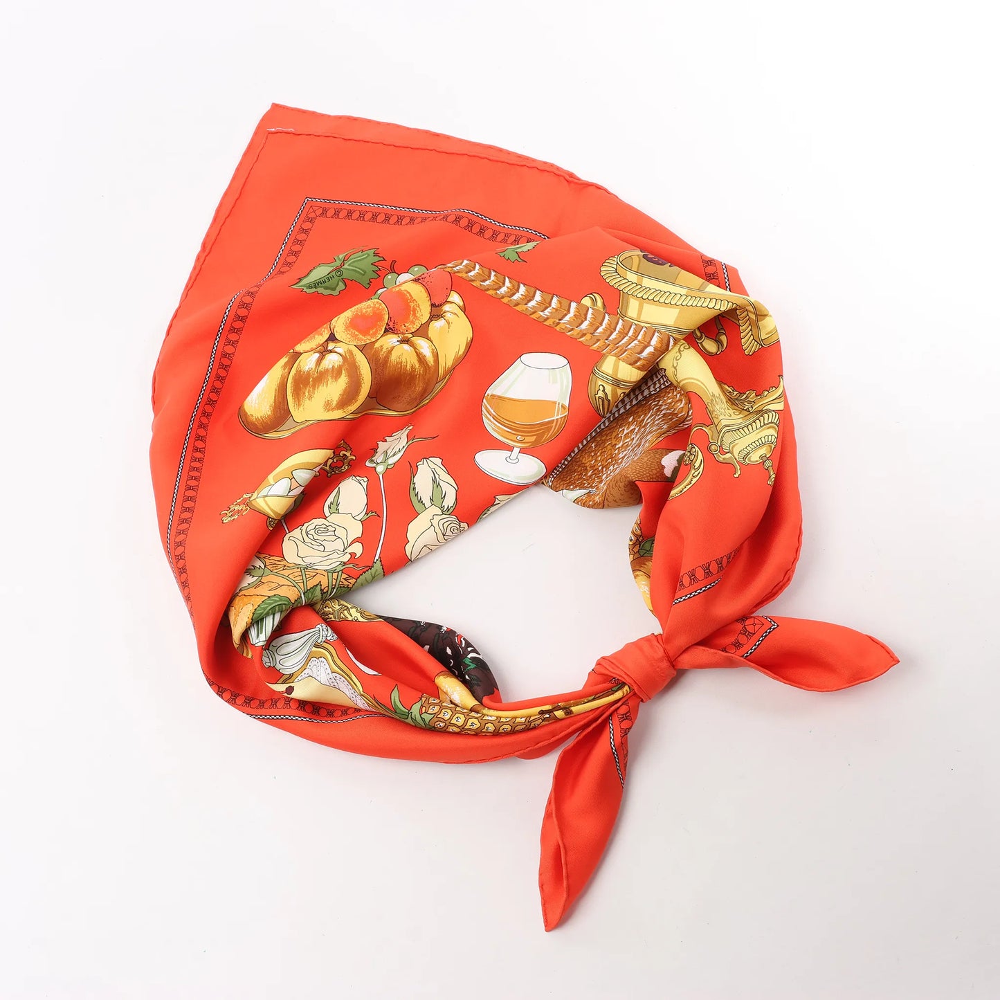 Hermès Carré 90 "SUPPER" Silk handkerchief in Red