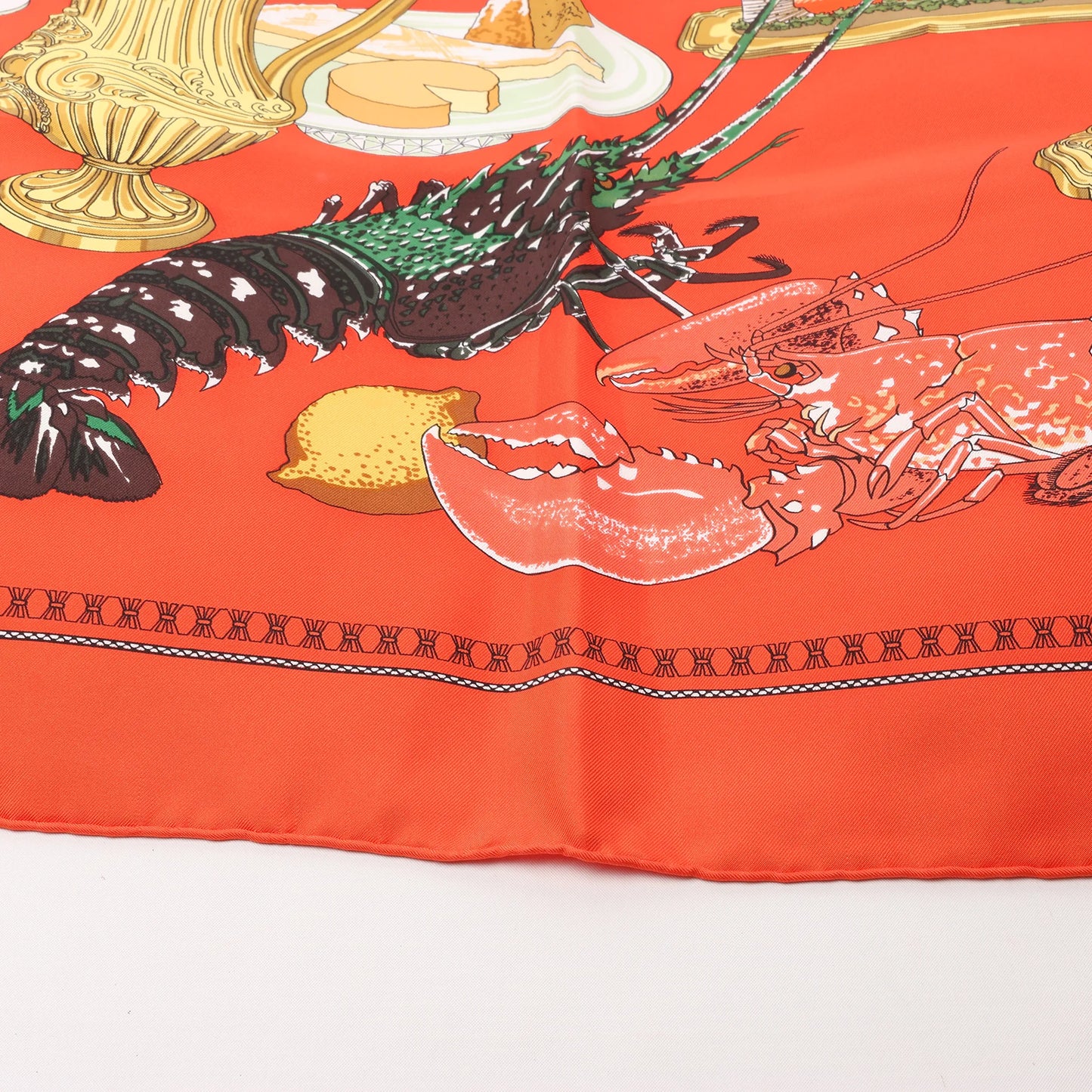 Hermès Carré 90 "SUPPER" Silk handkerchief in Red