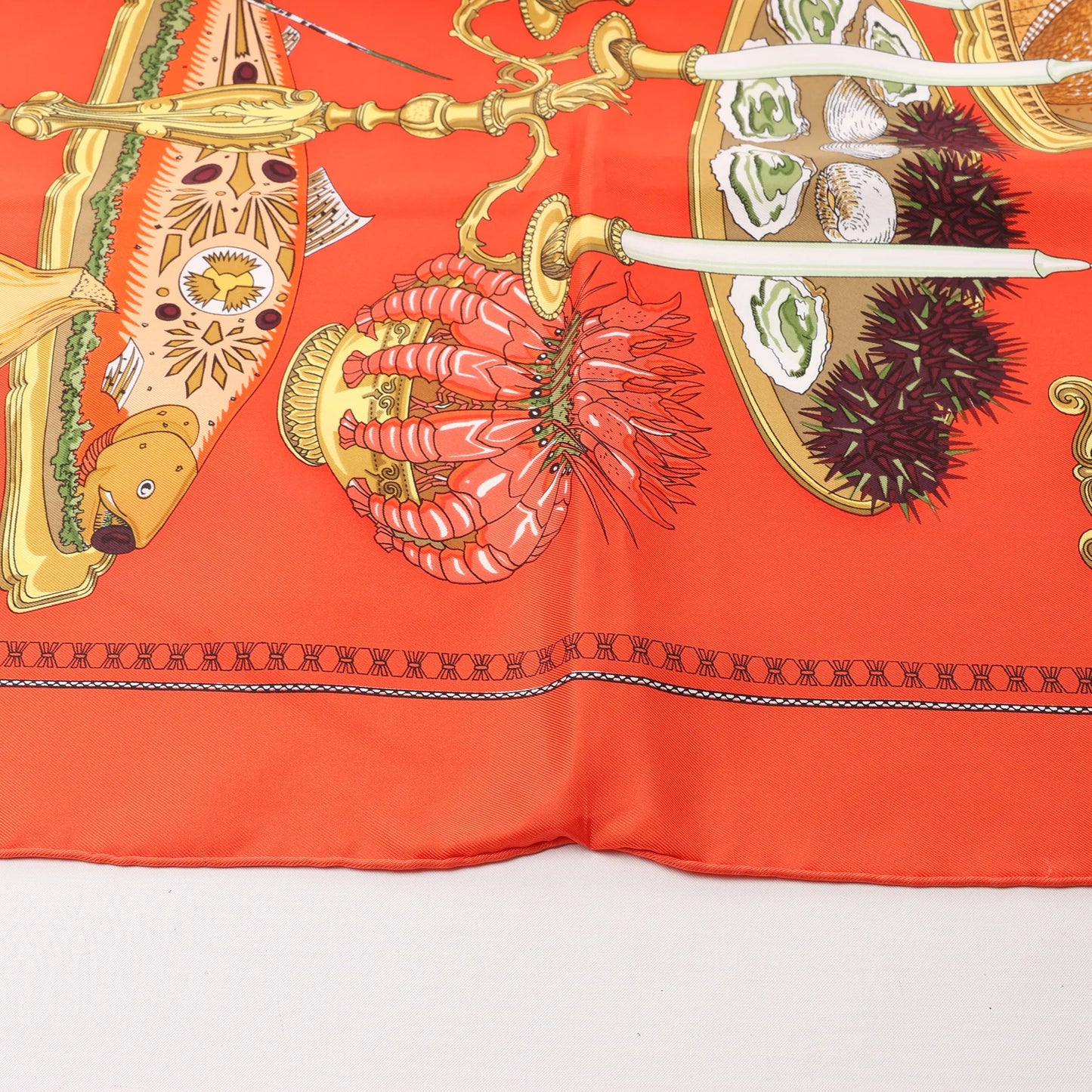 Hermès Carré 90 "SUPPER" Silk handkerchief in Red
