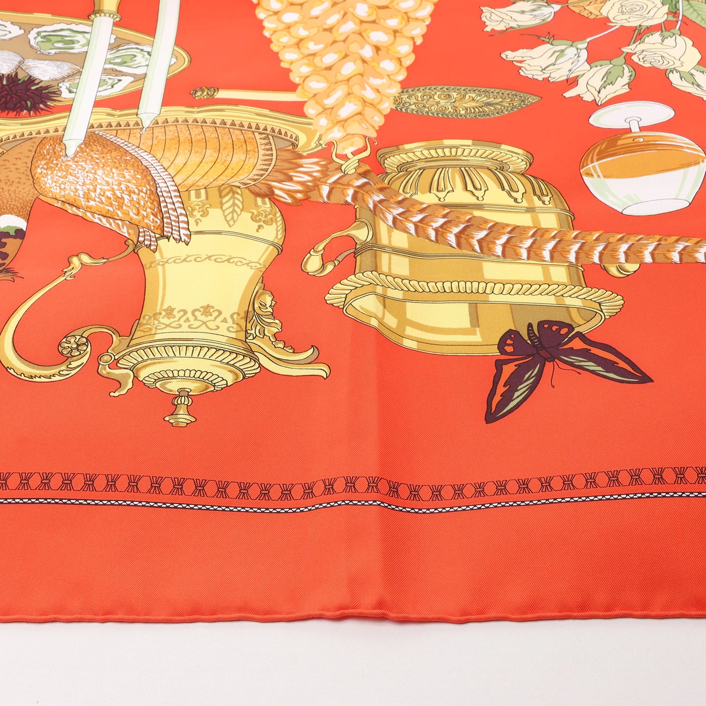 Hermès Carré 90 "SUPPER" Silk handkerchief in Red