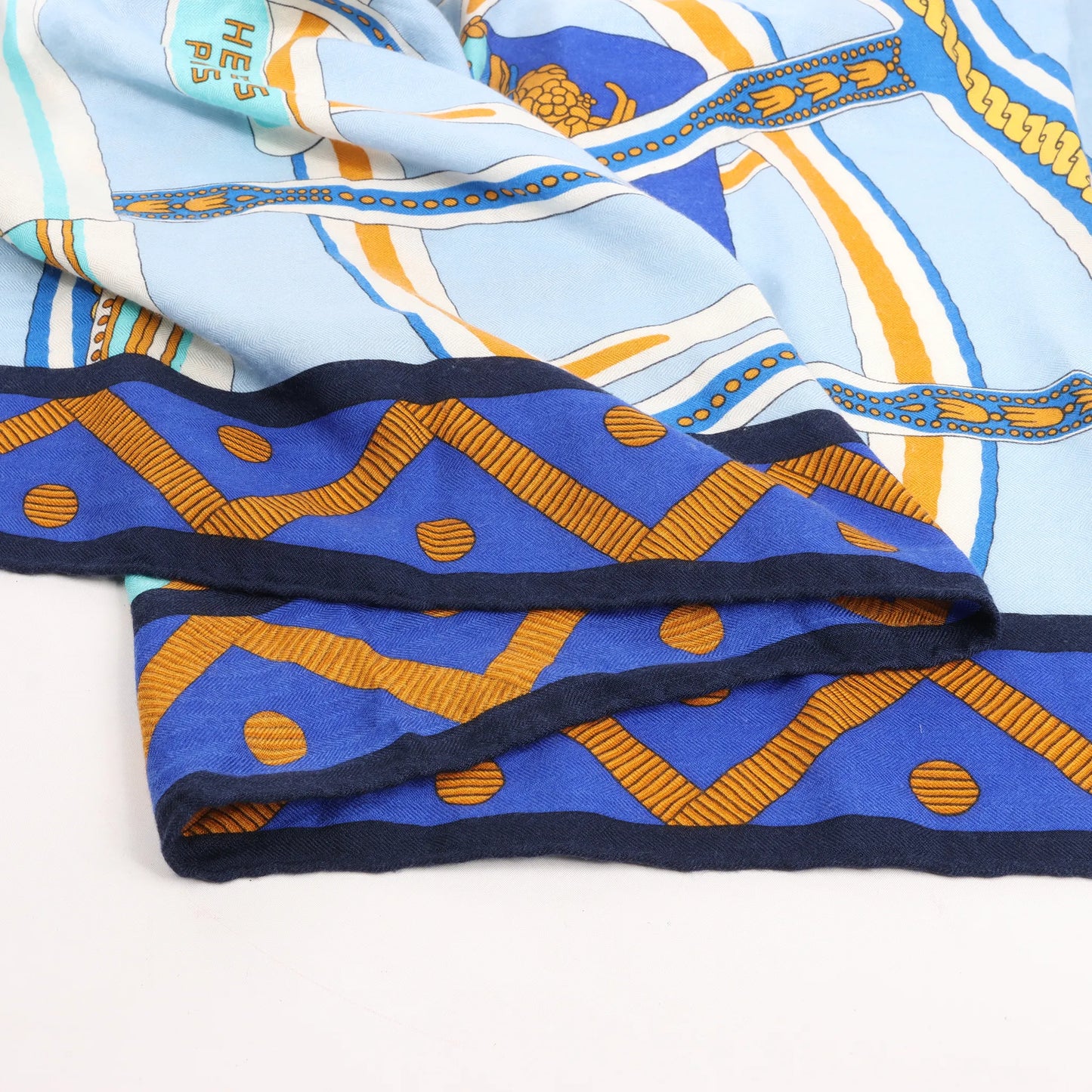 Hermès Carré 140 "Balade en Berline" Cashmere x Silk handkerchief in Blue