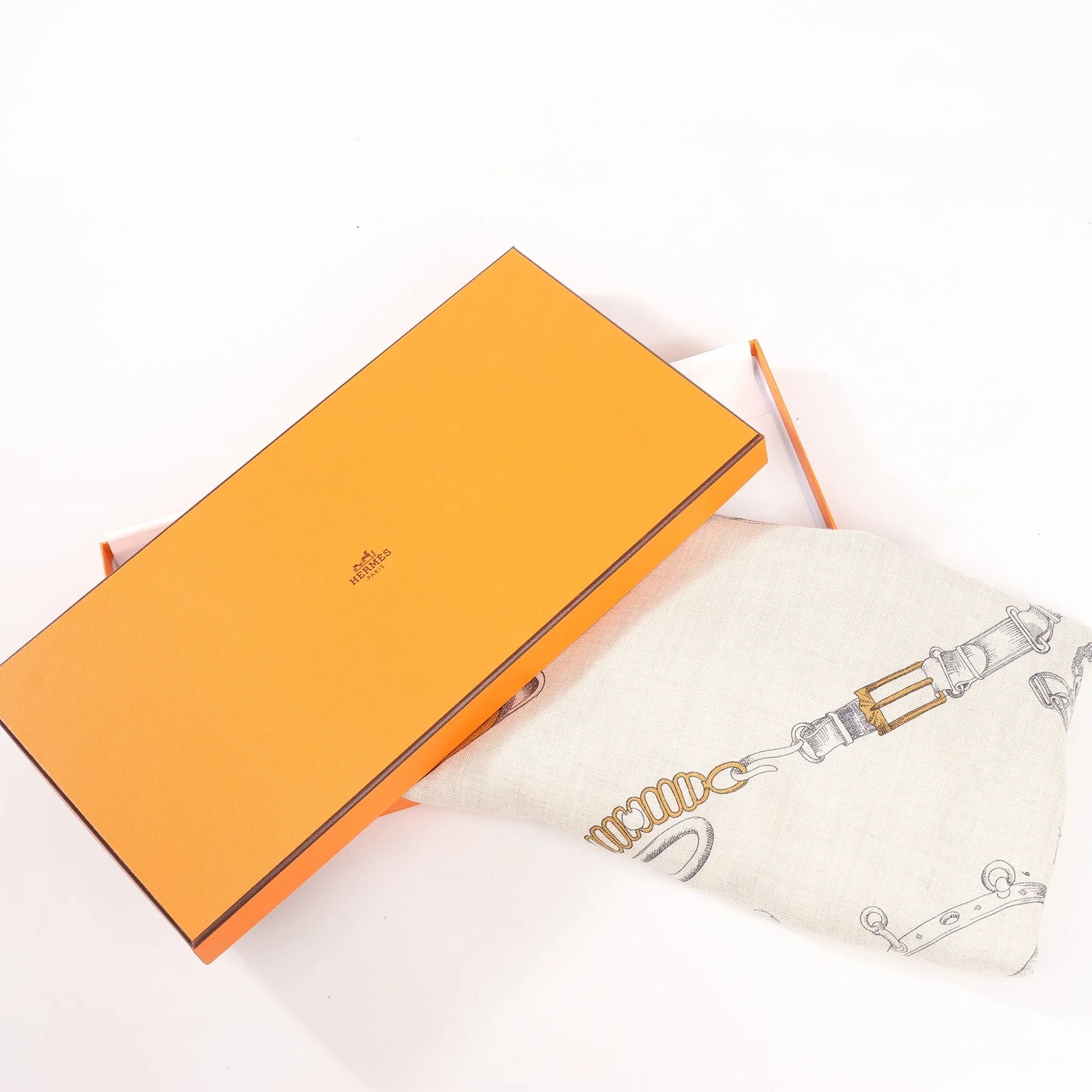 Hermès Carré Géant "Malines Chevaux Déchène" Cashmere & Silk handkerchief in Beige x Navy Blue