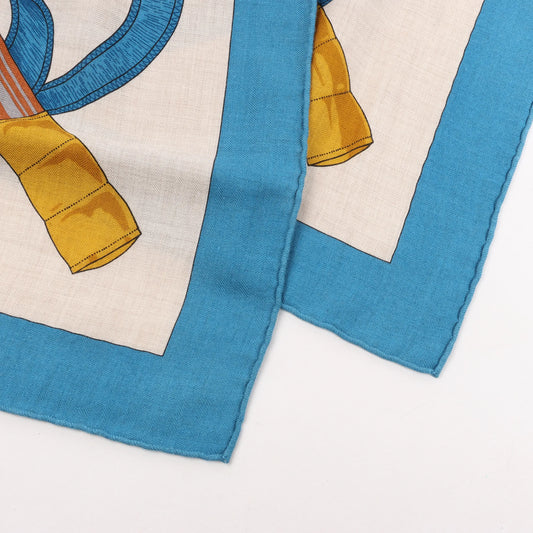 Hermès Carré Géant "Eperon d'or Golden" Cashmere & Silk handkerchief in Blue x Beige