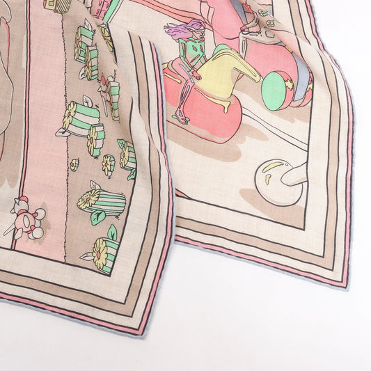 Hermès Carré Geant "LOCOMOTION" Cashmere and Silk Scarf in Beige