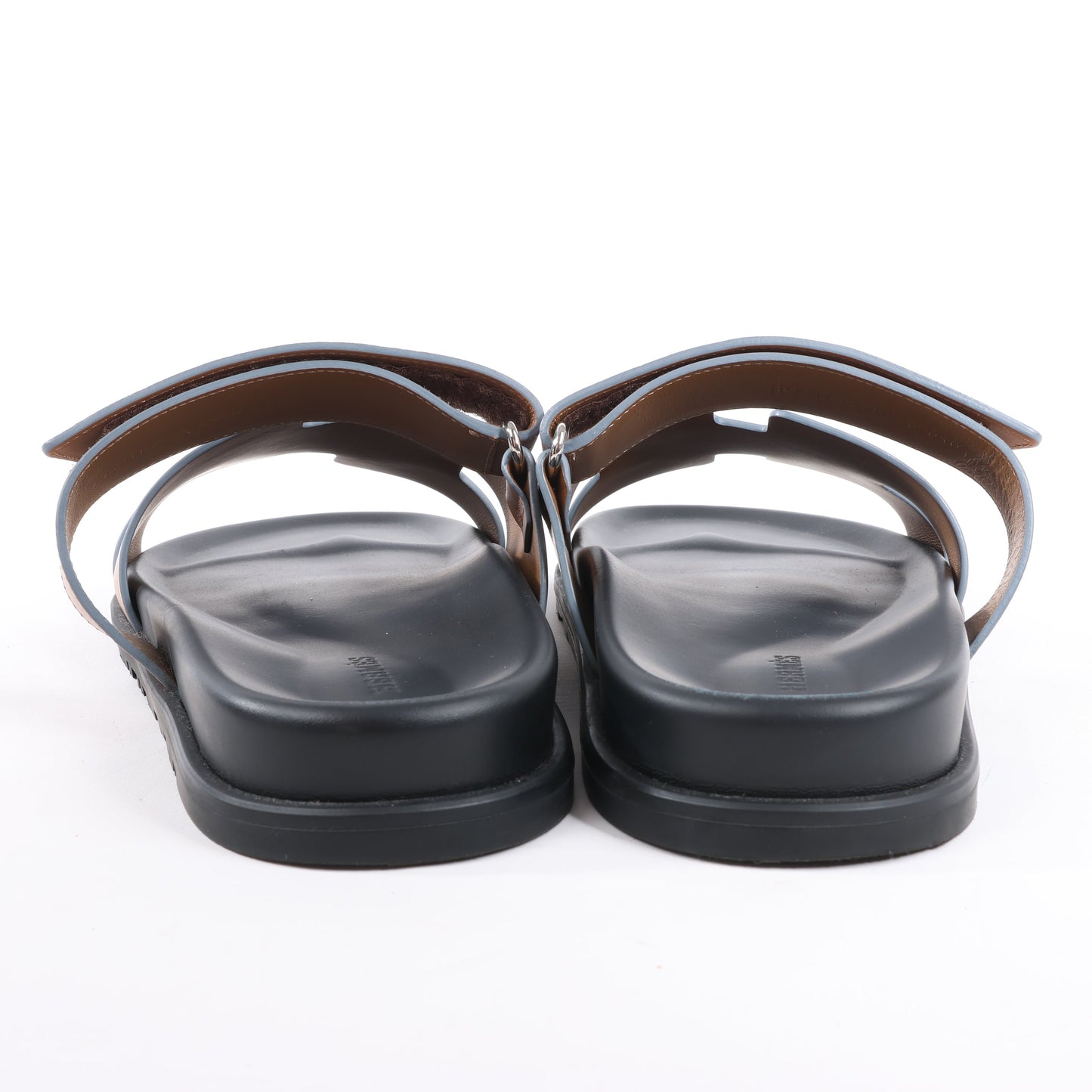 HERMES Cypre Leather Sandals in Brown Velcro Strap, Size 42 EU