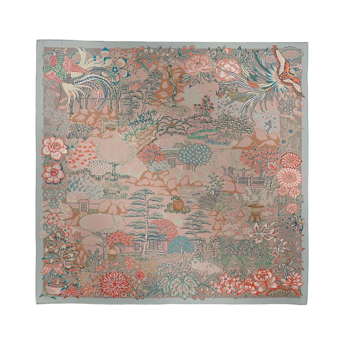 Hermès Carré 90 "Mille Feuilles de Soie" Foulard 100% Soie en Gris