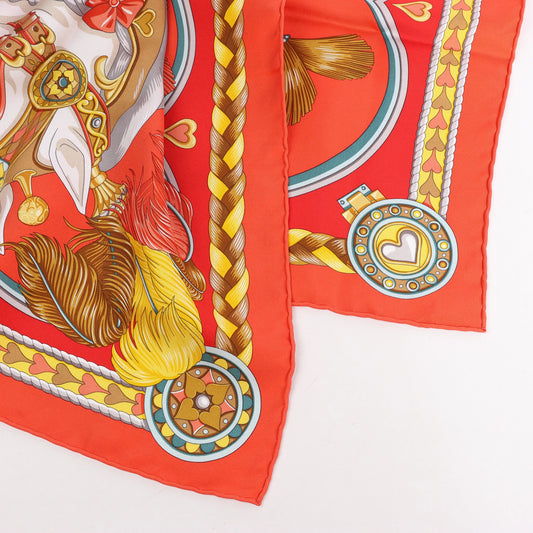 Hermès Carré 90 "HARNAIS DE COEUR" Silk handkerchief in Red