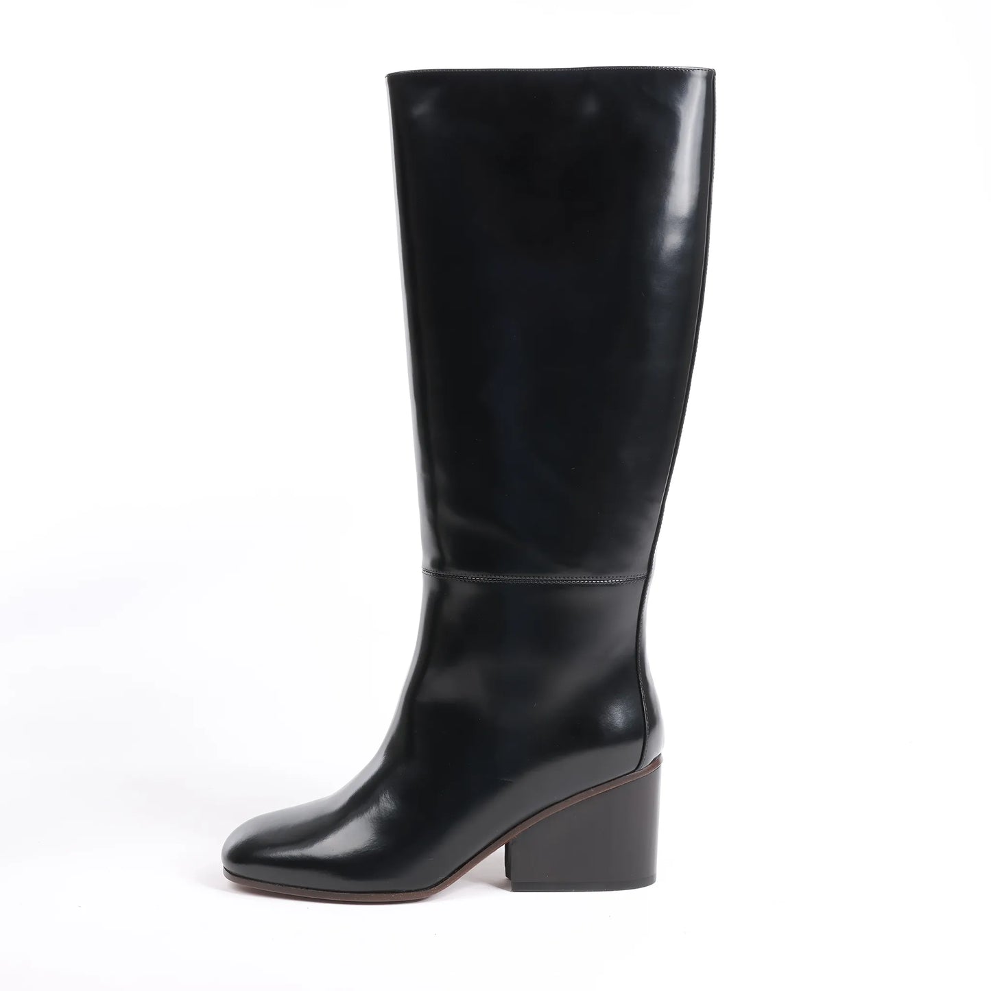 Hermes New Jersey Leather Long Boots in Black, Size 38 EU