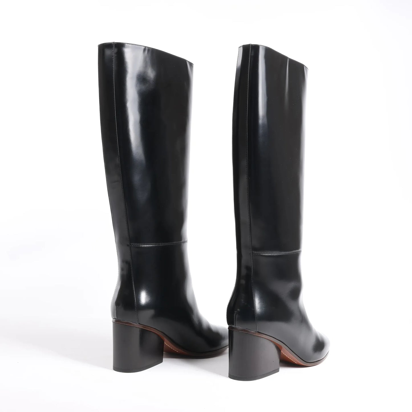 Hermes New Jersey Leather Long Boots in Black, Size 38 EU