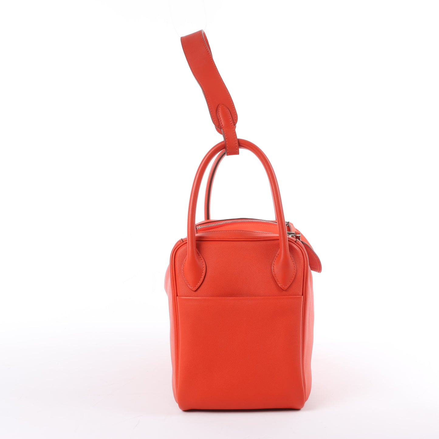 Sac à main Hermès Lindy 30 Veau Swift Rouge Tomate, garnitures en métal argenté, 2 voies, X : 2016