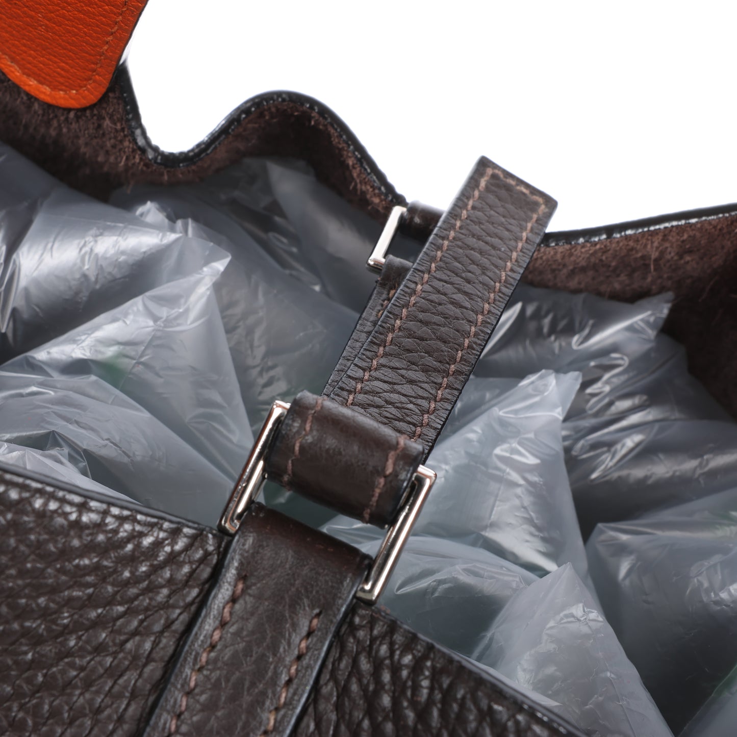 HERMES Picotan 22 MM Eclat Taurillon Clémence Chocolat x orange Garniture Métal Argenté □I : 2005