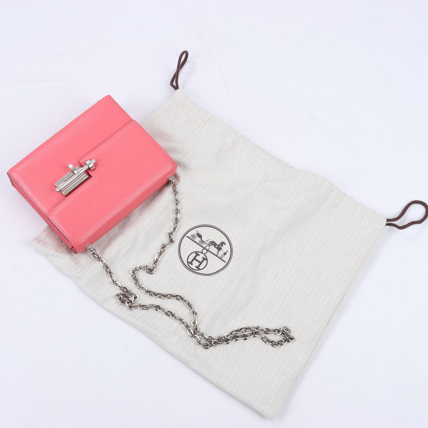 HERMES Verrou Chain Mini Chèvre Mysore Rose Ete Sac à Bandoulière Argenté Ferrures En Métal C: 2018