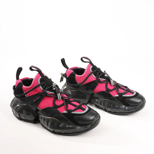 Jimmy Choo Diamond Fabric Sneakers in Pink x Black, Size 39 EU