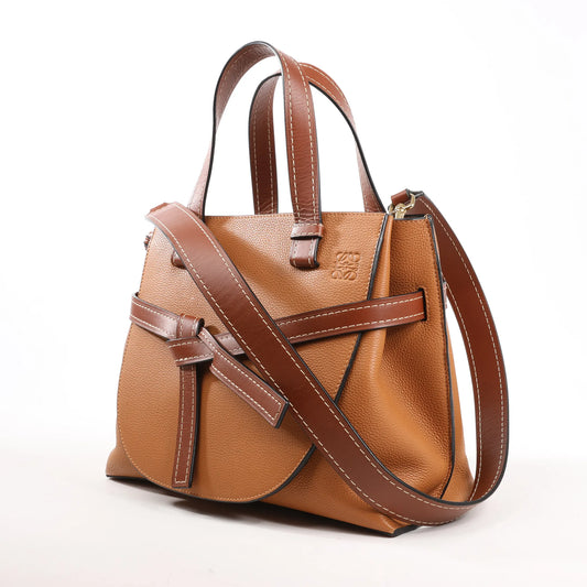 LOEWE Gate Top Handle Leather 2Way Handbag in Brown