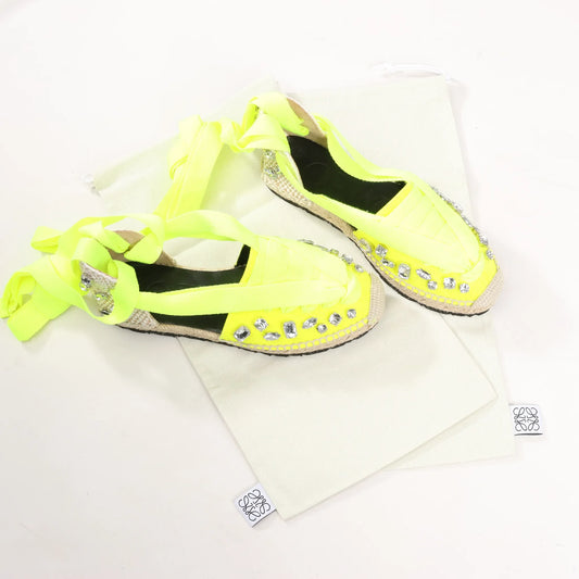 Loewe STARMARK Bijou Ribbon Strap Fabric Sandals in Yellow 791910, Size 37 EU