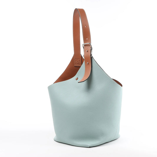 LOEWE Balloon Leather Shoulder Bag in Blue x Brown