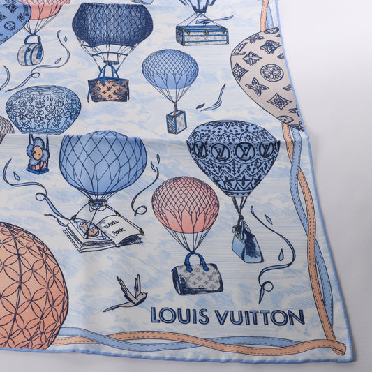Louis Vuitton "up AND away" 100% Silk Scarf in Blue M78448