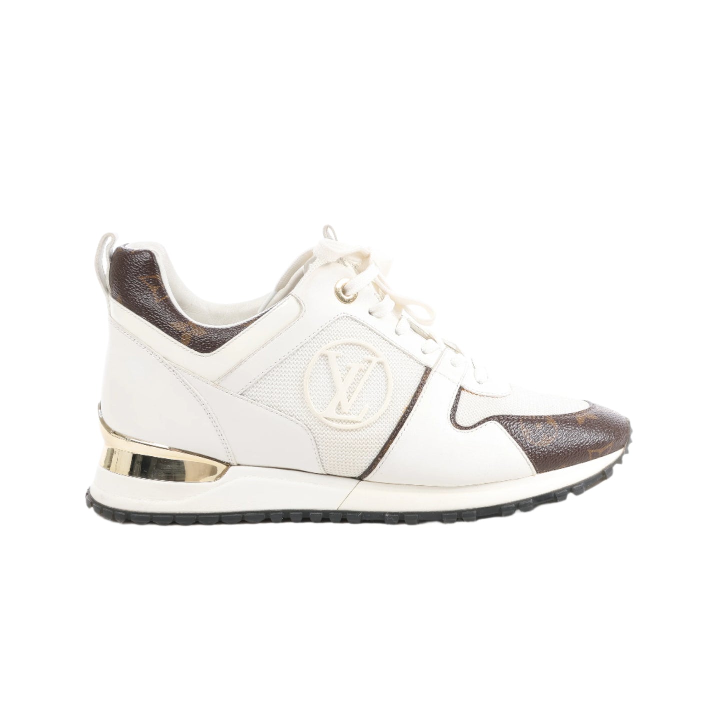 Baskets Louis Vuitton Run Away en toile monogram et mesh, blanc/marron, pointure 38,5 EU
