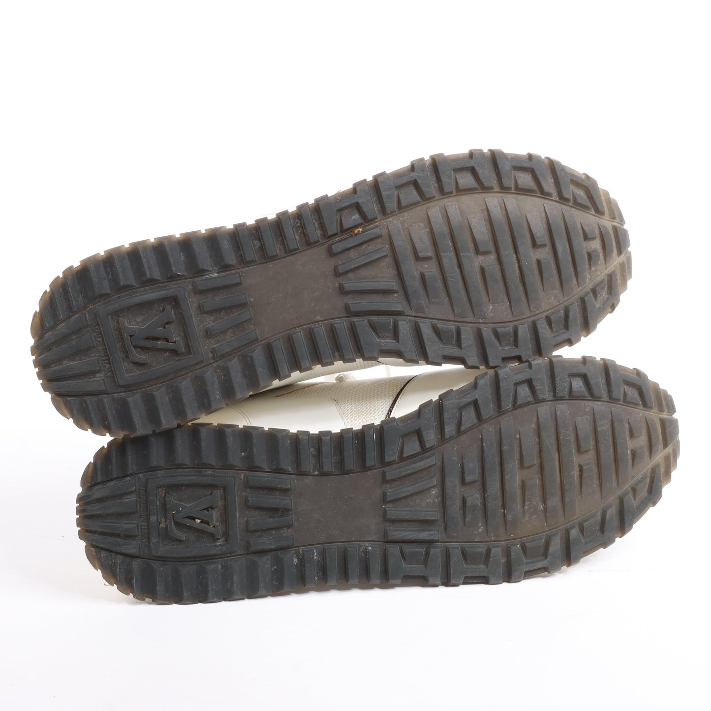 Baskets Louis Vuitton Run Away en toile monogram et mesh, blanc/marron, pointure 38,5 EU