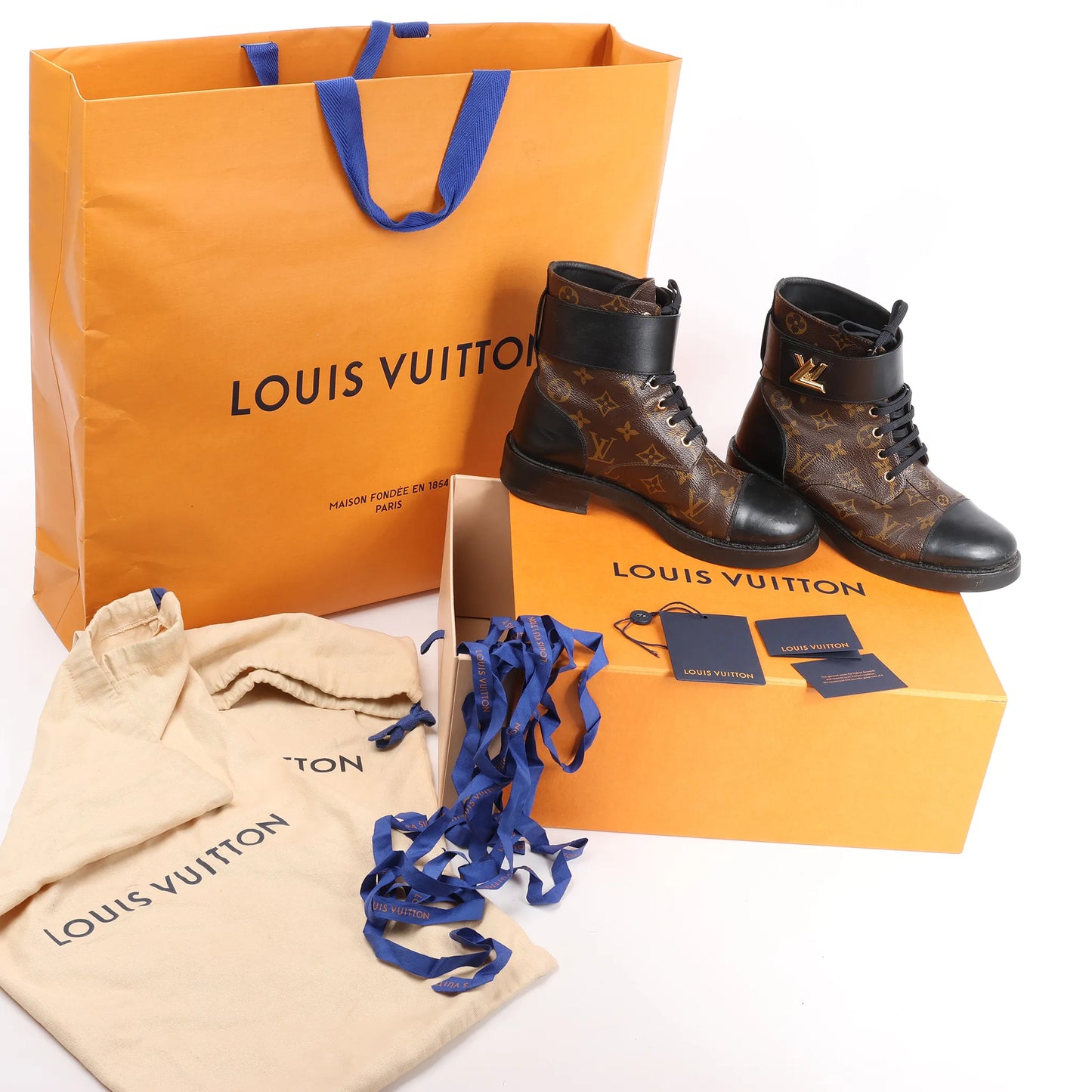 Louis Vuitton Monogram Wonderland Flat Ranger Ankle Boots in Black, Size 39 EU