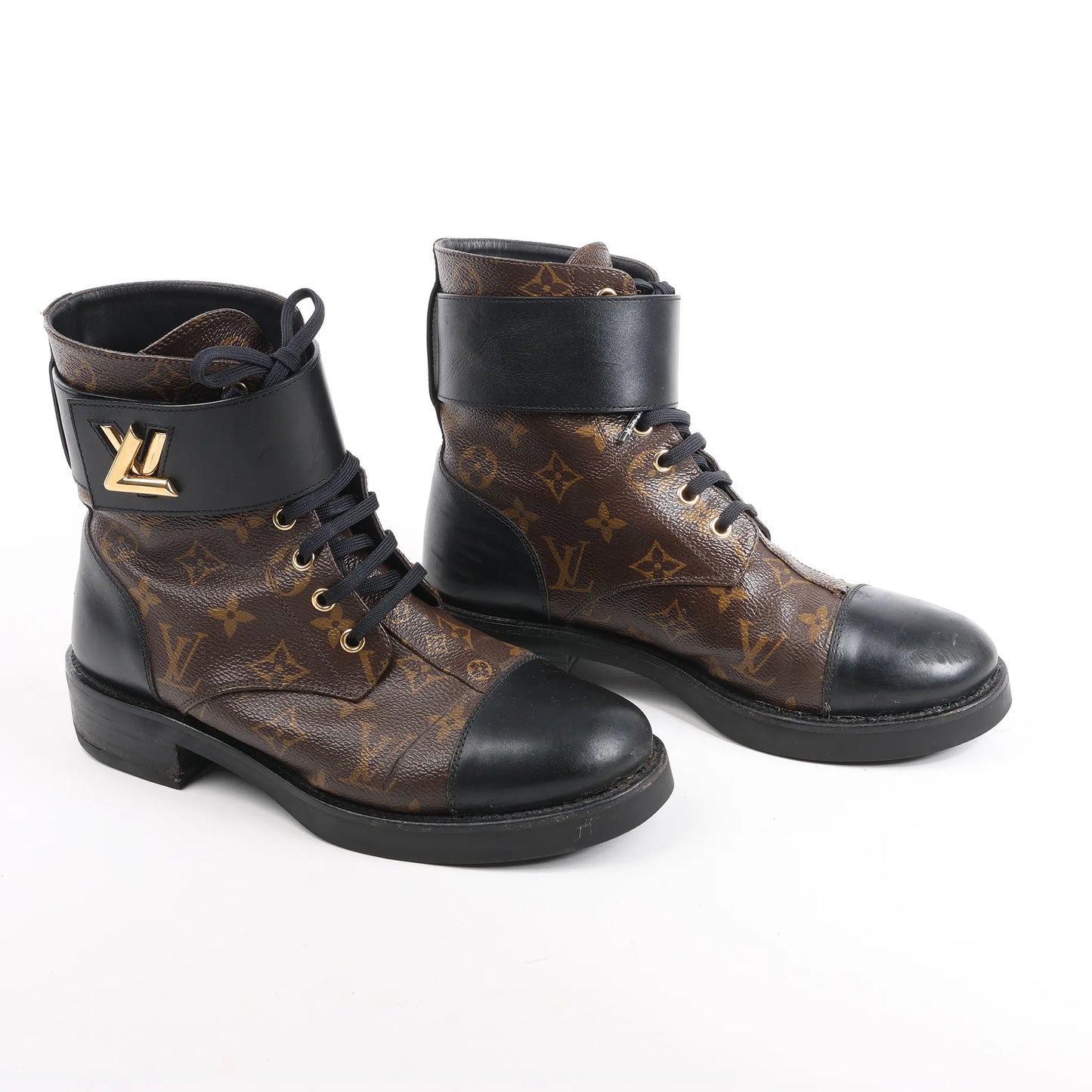Louis Vuitton Monogram Wonderland Flat Ranger Ankle Boots in Black, Size 39 EU