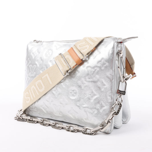 Louis Vuitton Monogram Embossed Coussin PM 2Way Shoulder Bag in Silver M57913