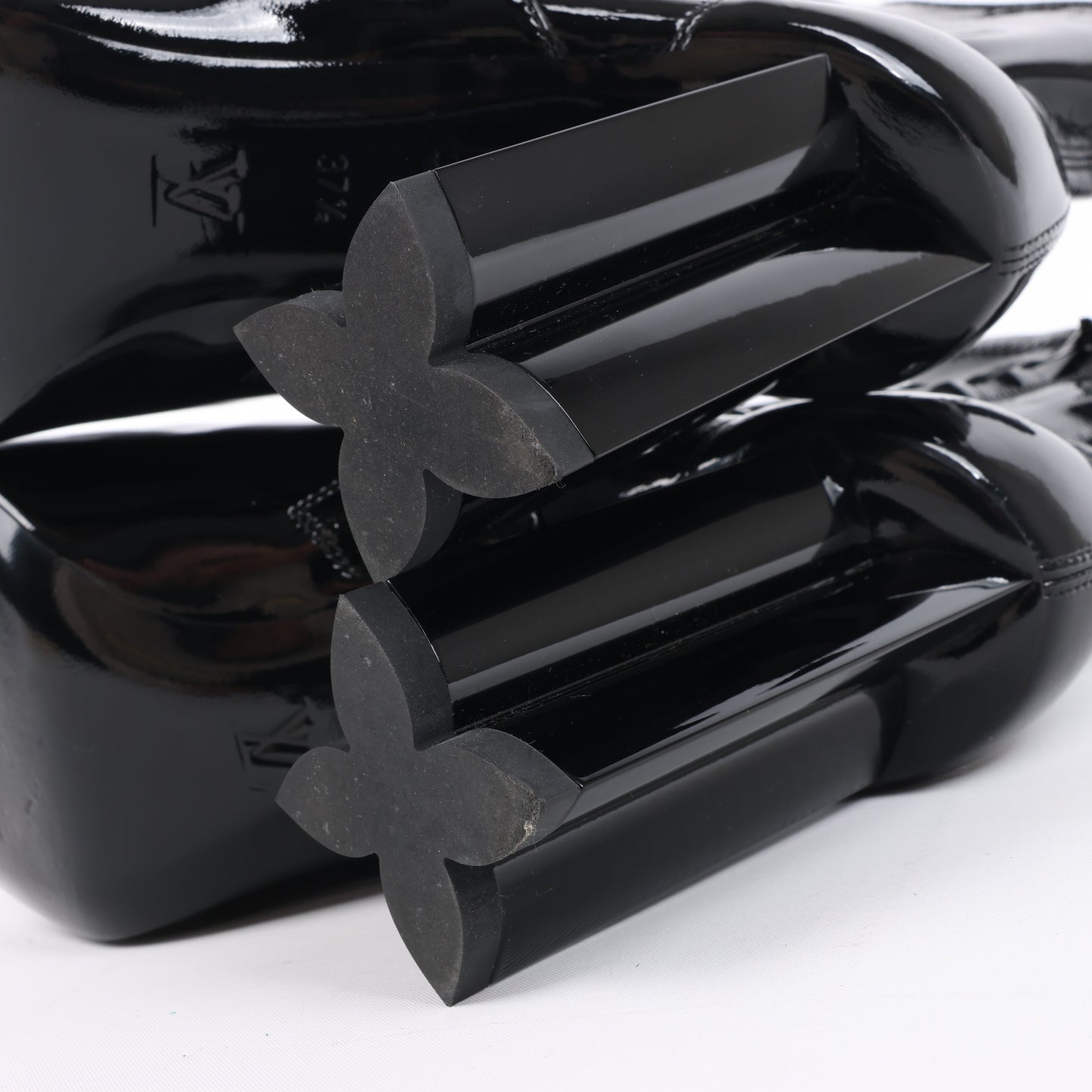 Louis Vuitton Silhouette Lines Patent Leather Ankle Boots in Black BR0137, Size 37.5 EU