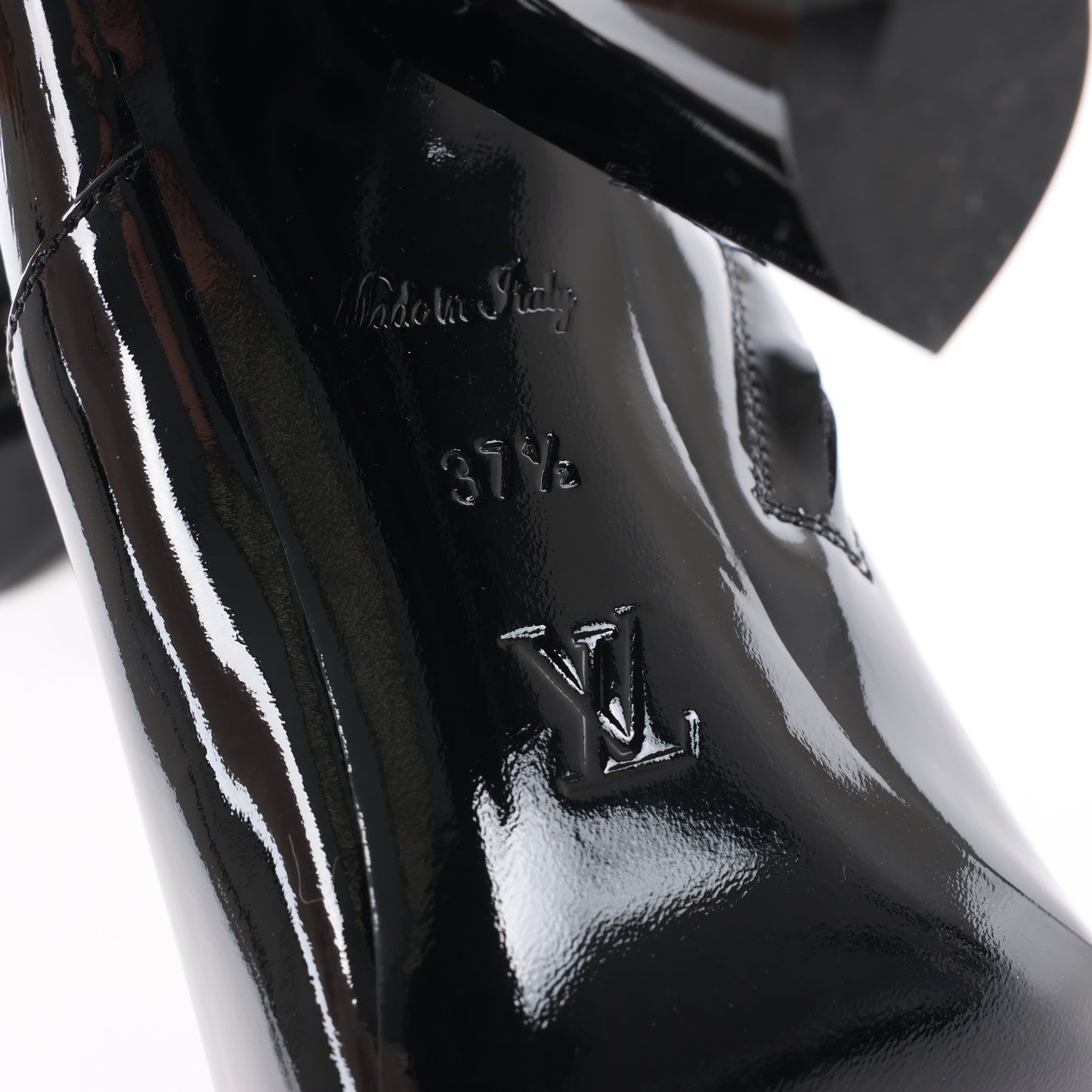 Louis Vuitton Silhouette Lines Patent Leather Ankle Boots in Black BR0137, Size 37.5 EU