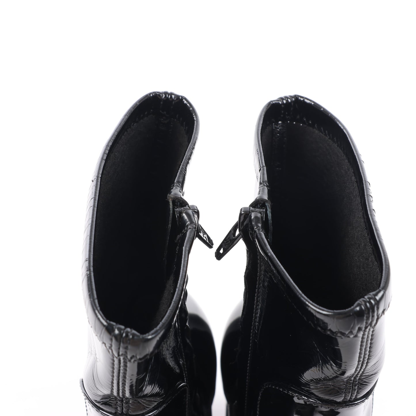 Louis Vuitton Silhouette Lines Patent Leather Ankle Boots in Black BR0137, Size 37.5 EU